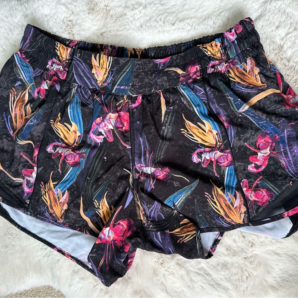 lululemon athletica Floral Athletic Shorts - Black and Multicolor
